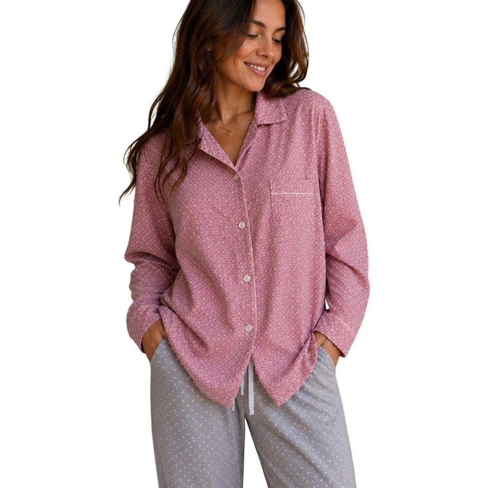 Victoria's Secret Pajama Top M Pink Excellent Cotton Modal Medallion Button